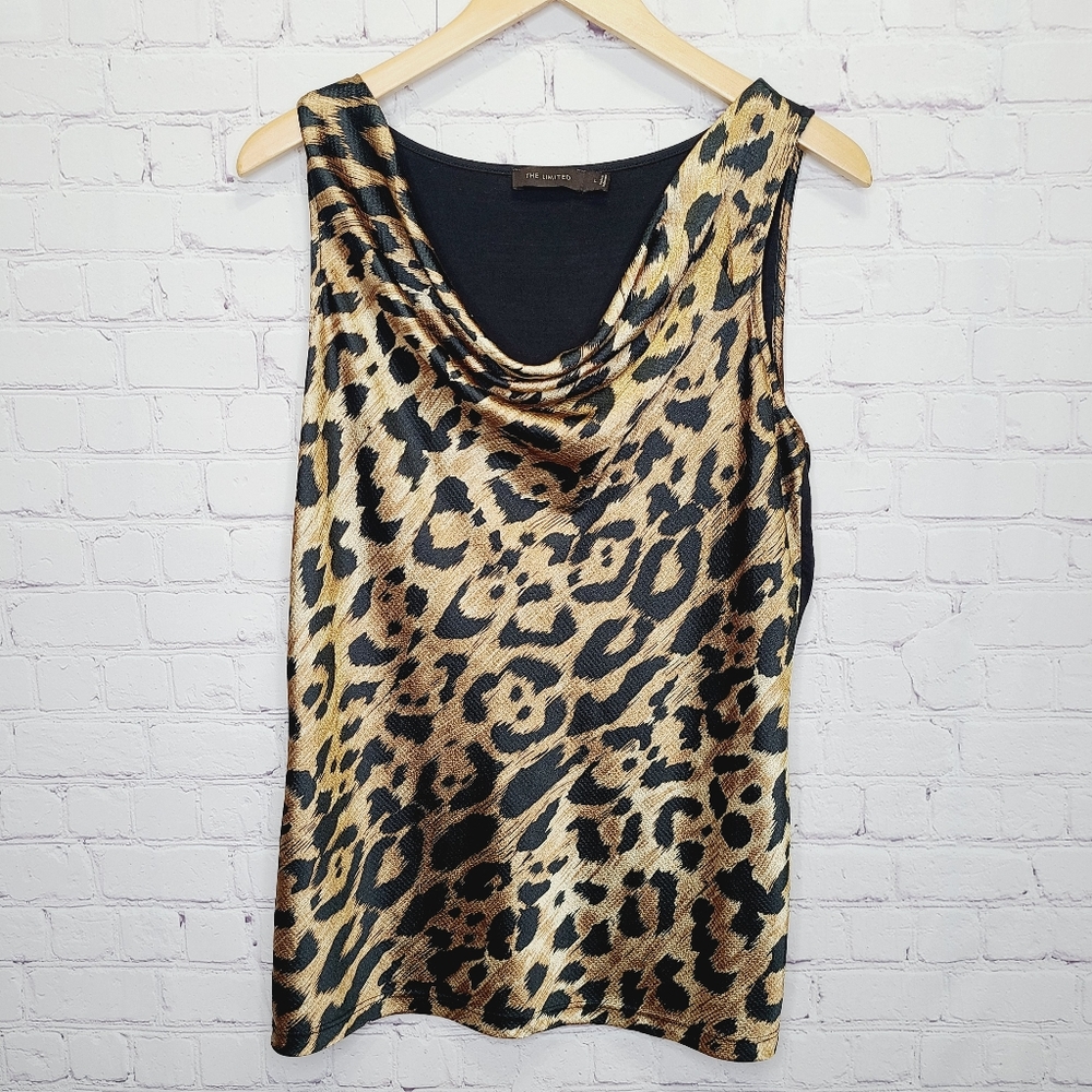The Limited Leopard Camisole work tank blouse silky satin cowl neck sleeveless